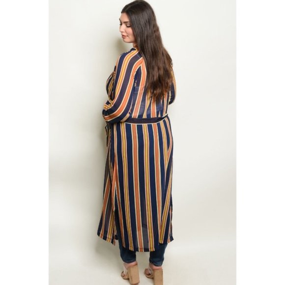 Simply Stripes Navy Plus Size Kimono - Picture 2 of 2